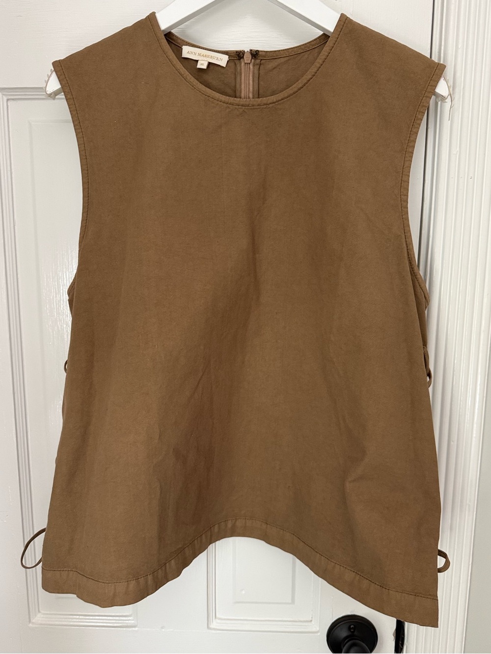 ANN MASHBURN ITALIAN CANVAS TIE SIDE VEST TOP Sleeveless Brown Cotton Shell XL